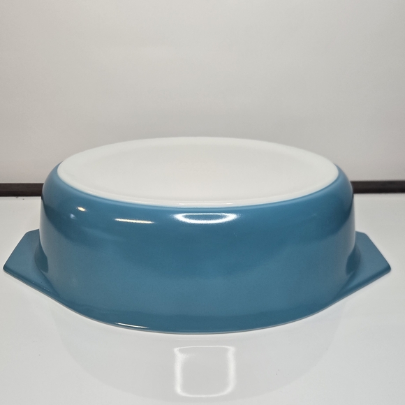 VTG Pyrex 2 1/2 QT Horizon 045 Turquoise White Floral Oval Casserole Lid Dish - Picture 8 of 12